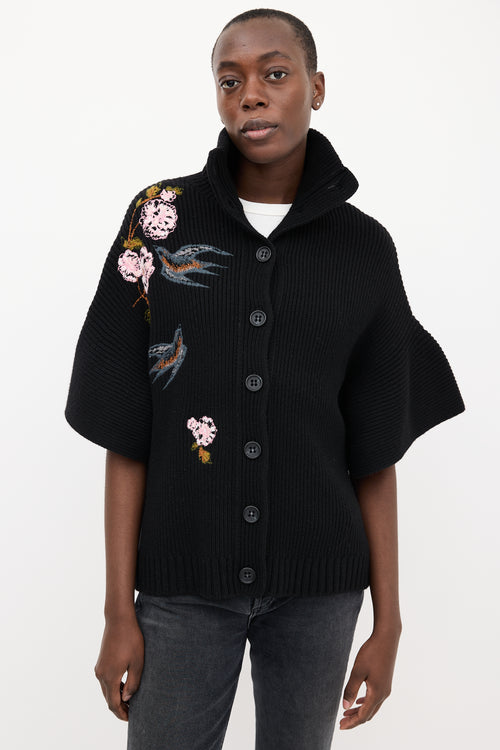 Red Valentino Black 
Multi Embroidered Cape Cardigan