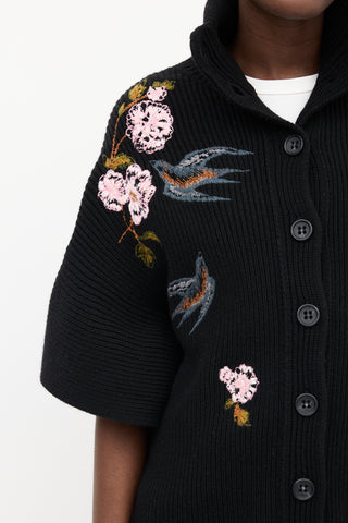 Red Valentino Black 
Multi Embroidered Cape Cardigan