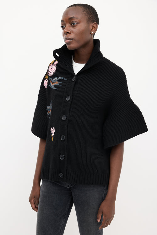 Red Valentino Black 
Multi Embroidered Cape Cardigan