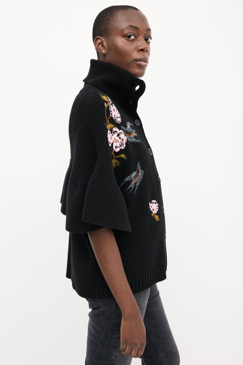 Red Valentino Black 
Multi Embroidered Cape Cardigan