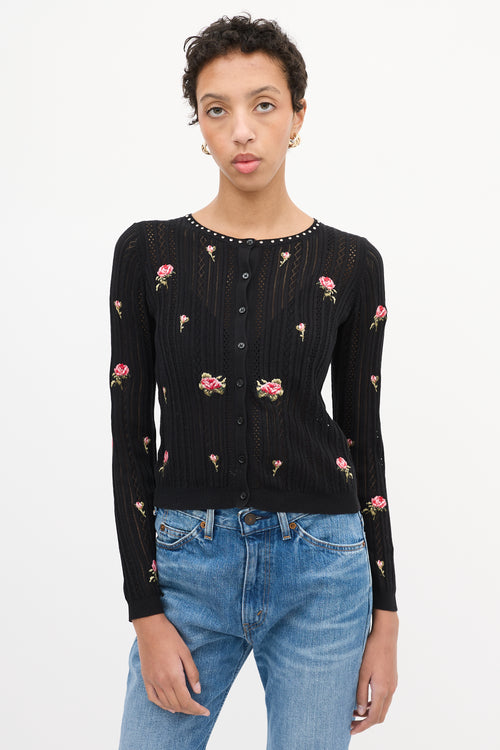 Red Valentino Black 
Multi Floral Embroidered Cardigan