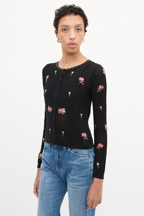 Red Valentino Black 
Multi Floral Embroidered Cardigan