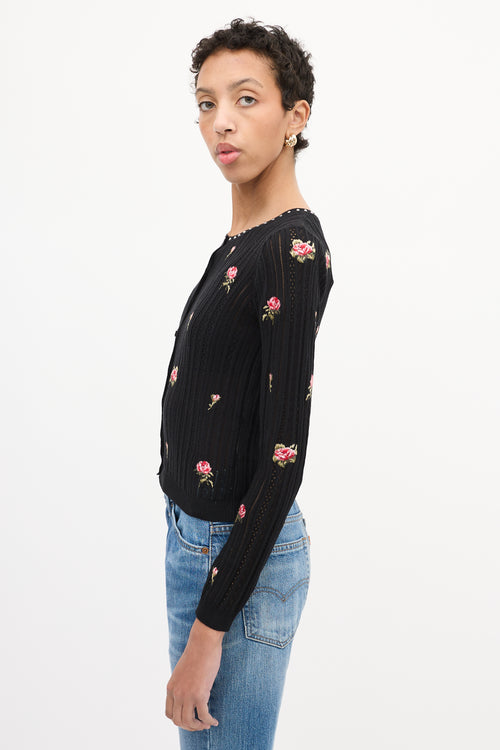 Red Valentino Black 
Multi Floral Embroidered Cardigan