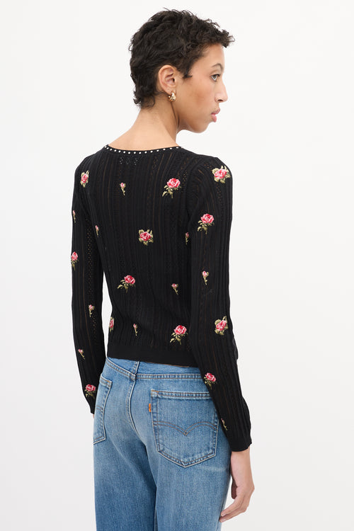 Red Valentino Black 
Multi Floral Embroidered Cardigan