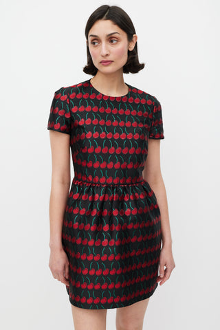 Red Valentino Black Red 
Green Cherry Brocade Dress