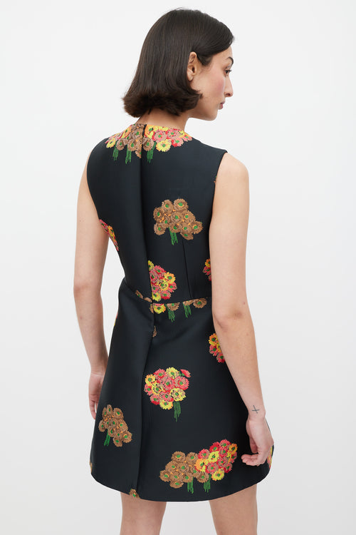 Red Valentino Black 
Multicolour Floral Brocade A-Line Dress