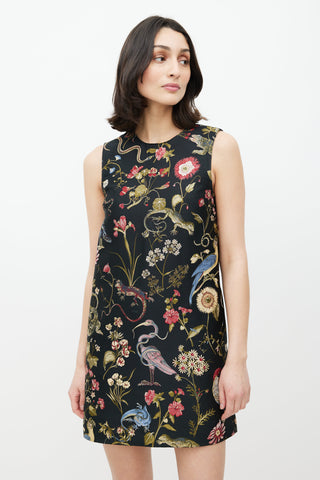 Red Valentino Black 
Multicolour Floral Jacquard Dress