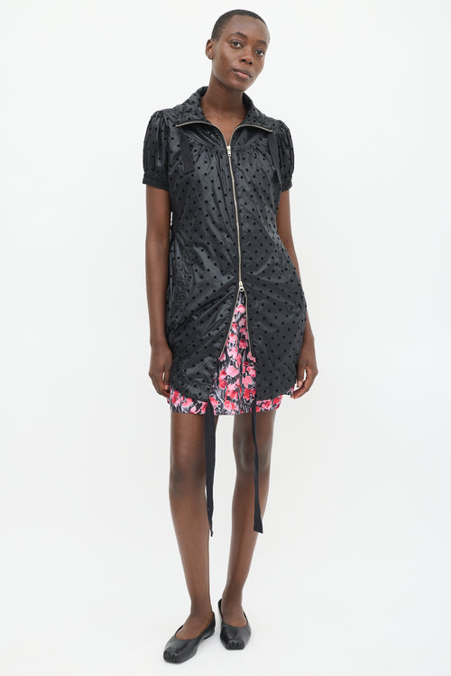 Red Valentino Black Nylon Polka Dot Short Sleeve Coat