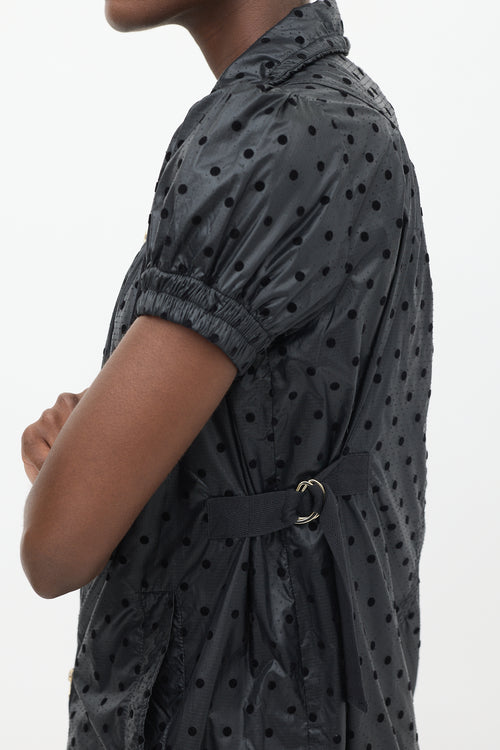 Red Valentino Black Nylon Polka Dot Short Sleeve Coat