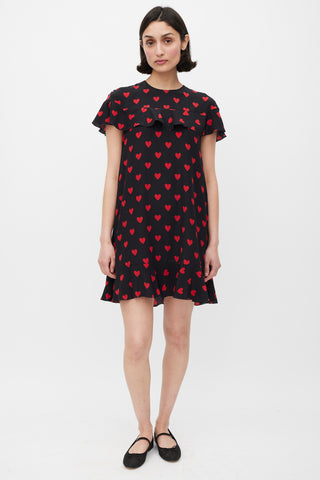 Red Valentino Black 
Red Silk Heart Printed Dress