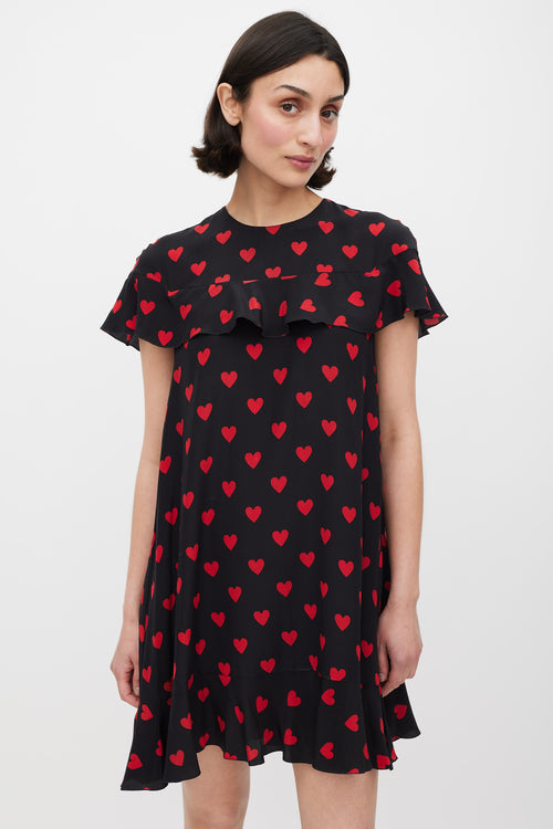 Red Valentino Black 
Red Silk Heart Printed Dress