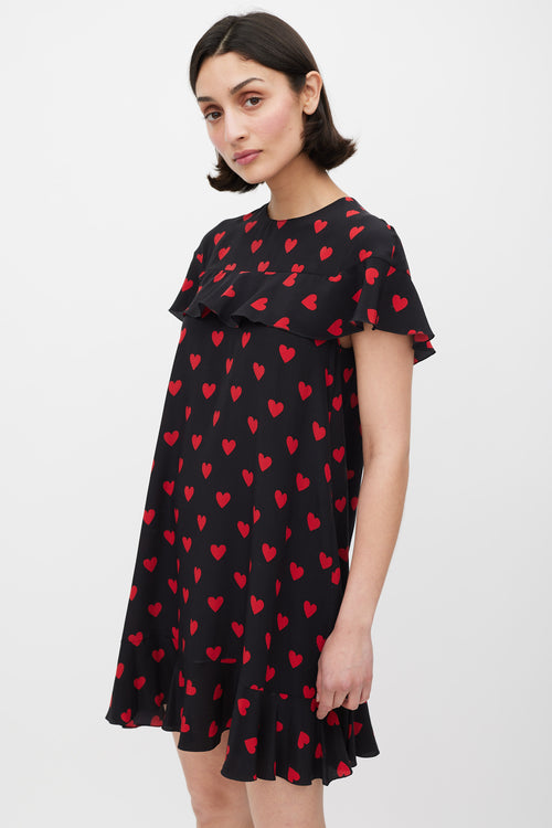 Red Valentino Black 
Red Silk Heart Printed Dress