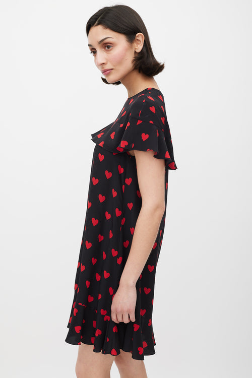 Red Valentino Black 
Red Silk Heart Printed Dress