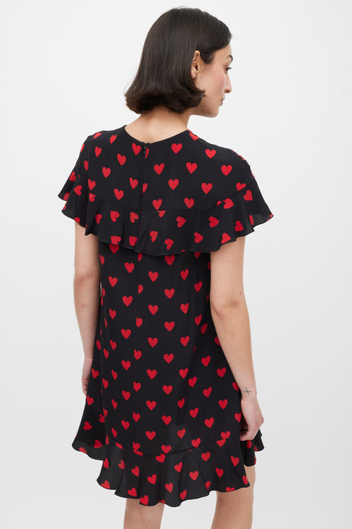 Red Valentino Black 
Red Silk Heart Printed Dress