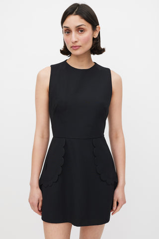 Red Valentino Black Scalloped Panel Mini Dress