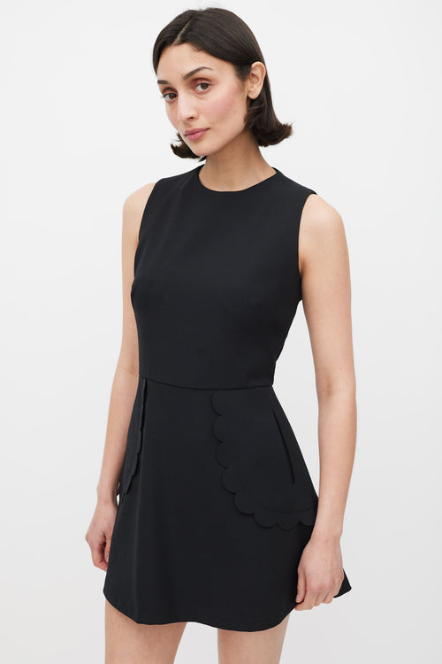 Red Valentino Black Scalloped Panel Mini Dress