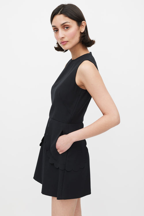 Red Valentino Black Scalloped Panel Mini Dress