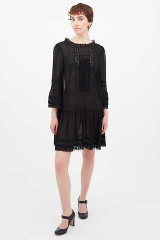 Red Valentino Black Sheer Floral Lace Dress