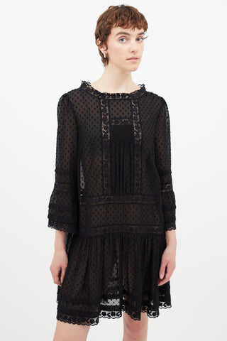 Red Valentino Black Sheer Floral Lace Dress