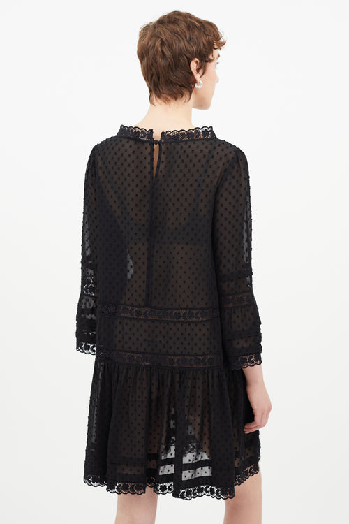 Red Valentino Black Sheer Floral Lace Dress