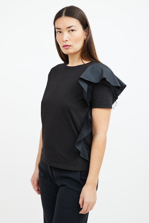 Red Valentino Black Side Ruffle T-Shirt