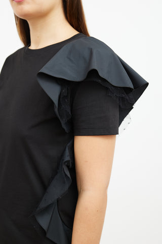 Red Valentino Black Side Ruffle T-Shirt