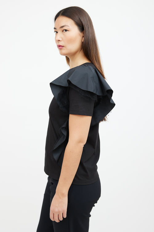 Red Valentino Black Side Ruffle T-Shirt