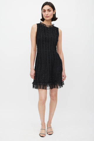 Red Valentino Black Silk Ruffle Panelled A-Line Dress