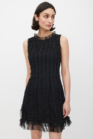 Red Valentino Black Silk Ruffle Panelled A-Line Dress