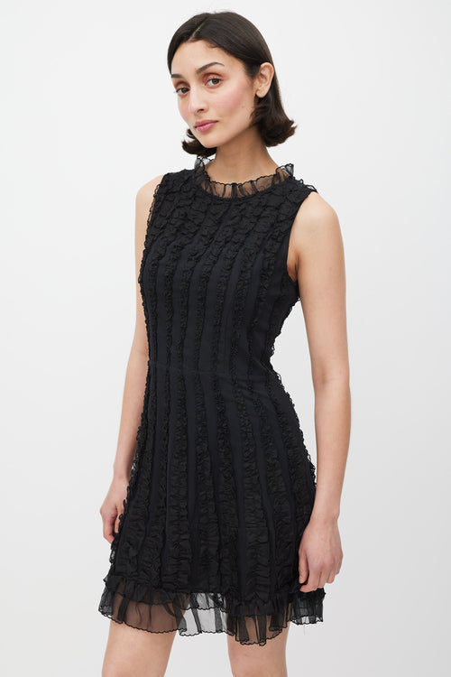 Red Valentino Black Silk Ruffle Panelled A-Line Dress