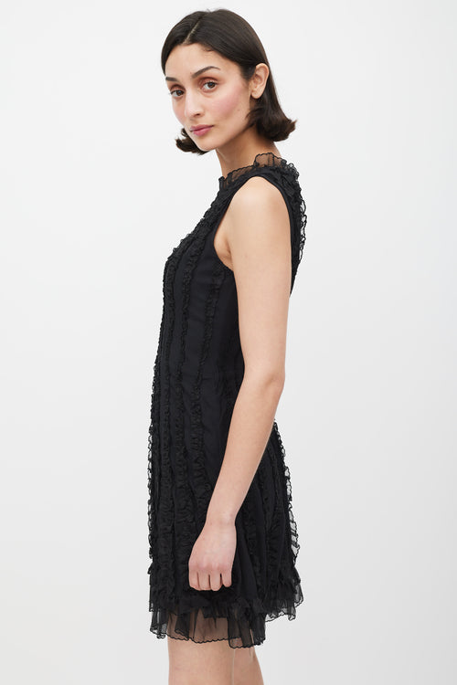 Red Valentino Black Silk Ruffle Panelled A-Line Dress