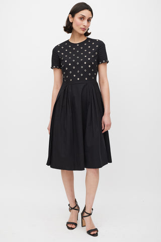 Red Valentino Black 
Silver Grommet A-Line Dress