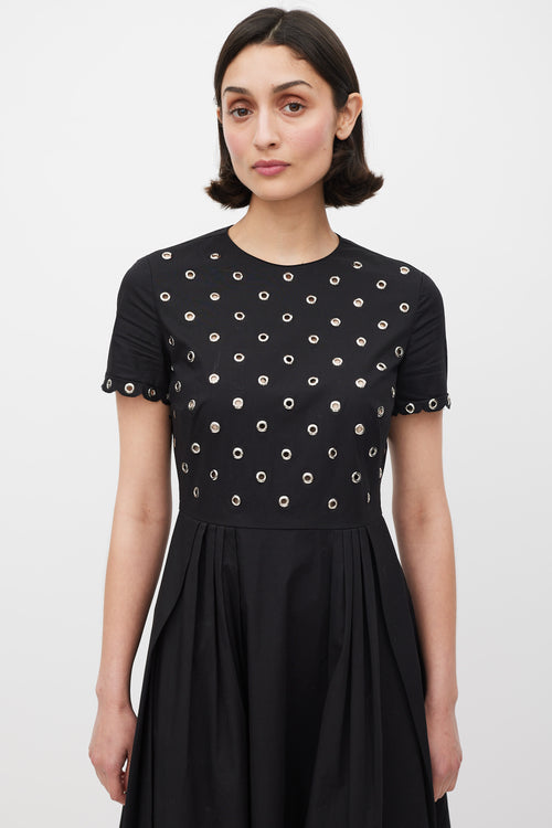 Red Valentino Black 
Silver Grommet A-Line Dress