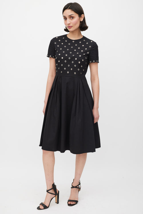 Red Valentino Black 
Silver Grommet A-Line Dress