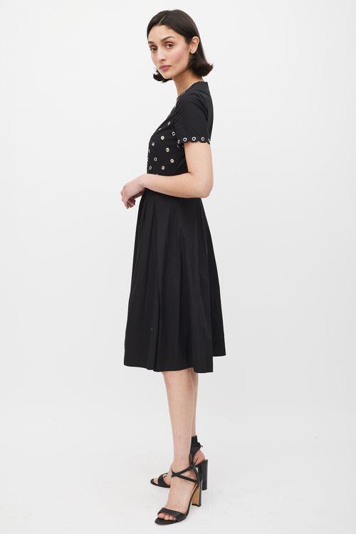 Red Valentino Black 
Silver Grommet A-Line Dress