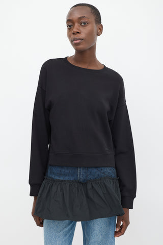 Red Valentino Black Tulle Panelled Gathered Tier Crewneck