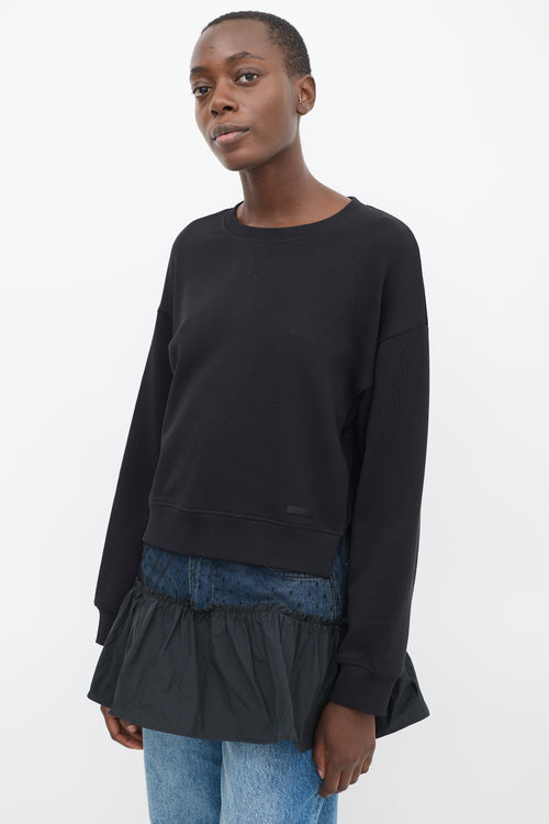 Red Valentino Black Tulle Panelled Gathered Tier Crewneck