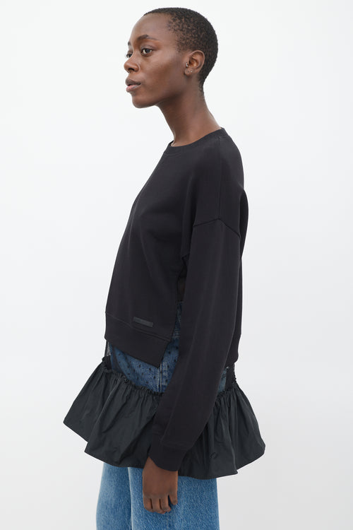 Red Valentino Black Tulle Panelled Gathered Tier Crewneck