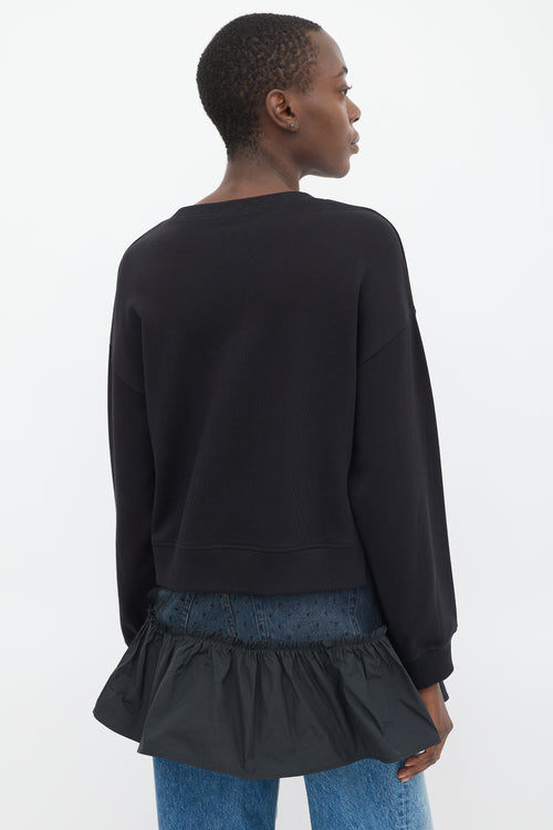 Red Valentino Black Tulle Panelled Gathered Tier Crewneck