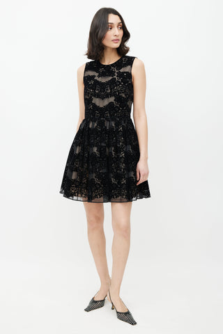 Red Valentino Black Velvet Floral Silk Dress