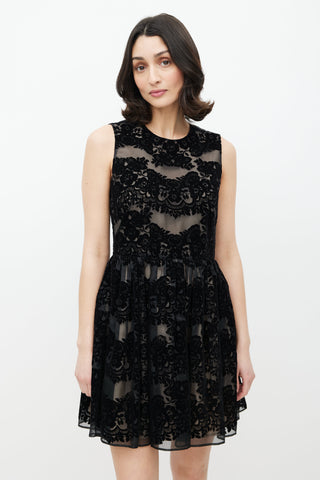 Red Valentino Black Velvet Floral Silk Dress