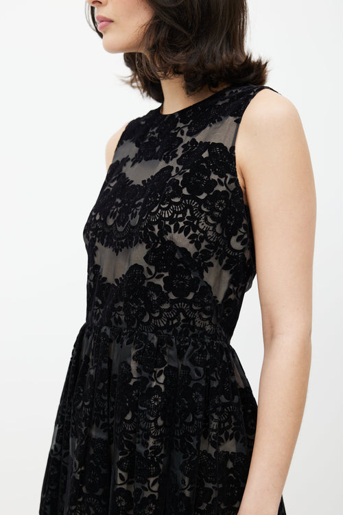 Red Valentino Black Velvet Floral Silk Dress