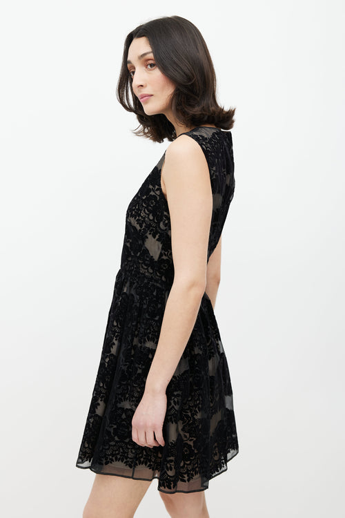 Red Valentino Black Velvet Floral Silk Dress