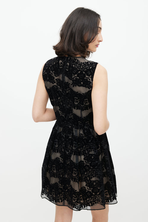 Red Valentino Black Velvet Floral Silk Dress