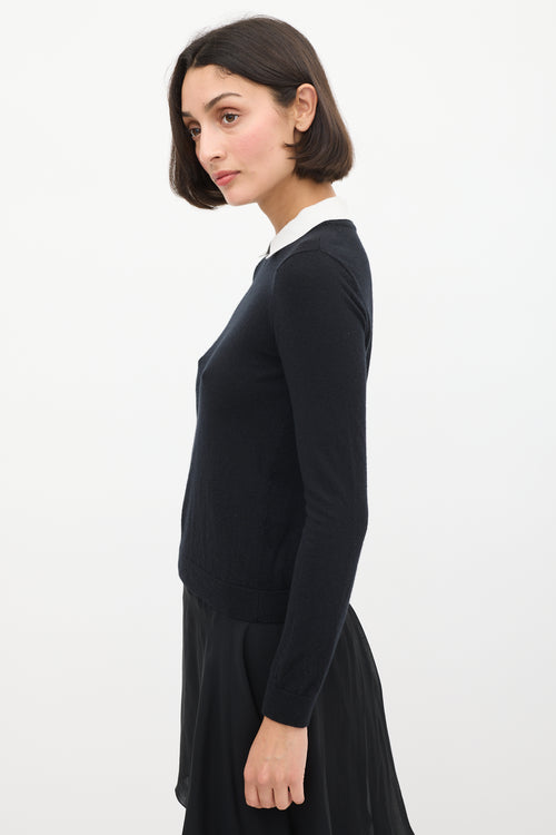 Red Valentino Black 
White Cashmere 
Silk Collared Sweater