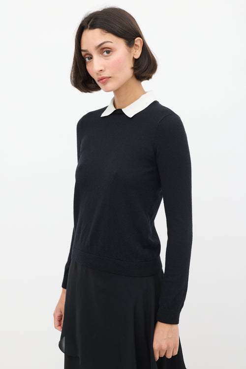 Red Valentino Black 
White Cashmere 
Silk Collared Sweater