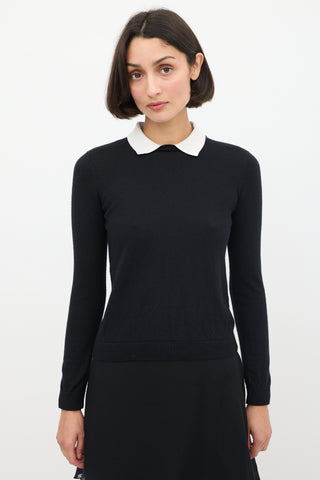 Red Valentino Black 
White Cashmere 
Silk Collared Sweater