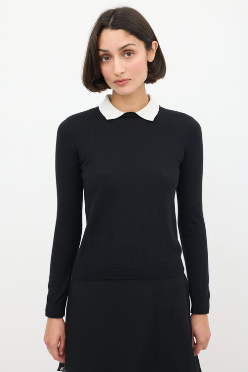 Red Valentino Black 
White Cashmere 
Silk Collared Sweater