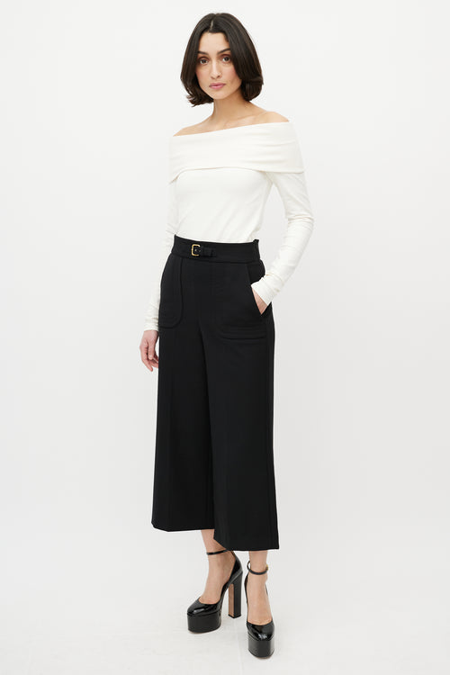 Red Valentino Black Wide Leg Buckled Cropped Trouser