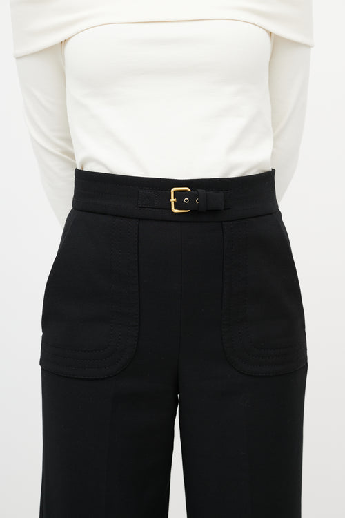 Red Valentino Black Wide Leg Buckled Cropped Trouser